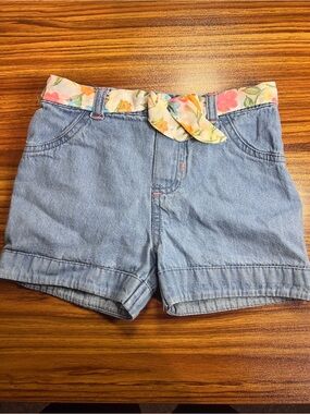 SODO Light Blue Denim Shorts with Floral Tie Waist